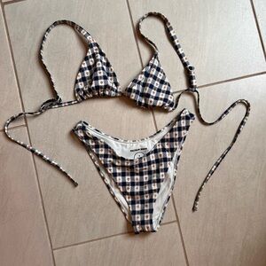 PacSun Blue and White Floral Checkered Bikini